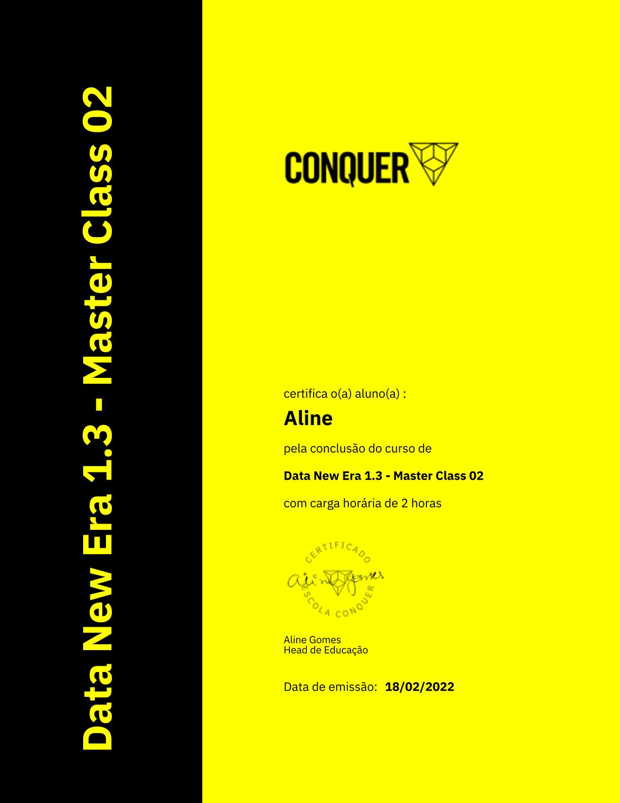Certificado de Data New Era 1.3 - Master Class 02